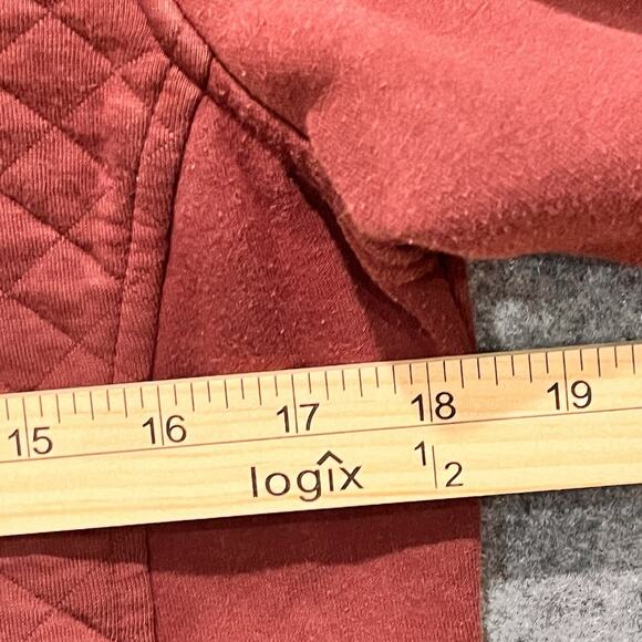LL Bean Sweater Women’s Medium Petite Quilted Front 1/4 Zip‎ Mauve Red Collared - Picture 5 of 10